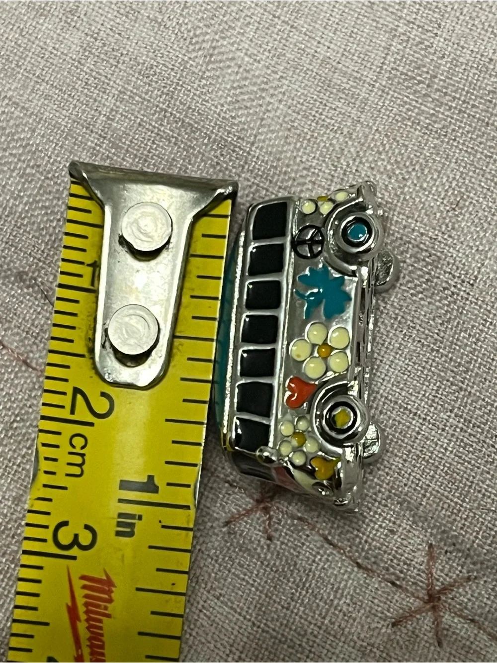 Decorative Silver Tone Van Charm with Multicolor Floral Accents 925